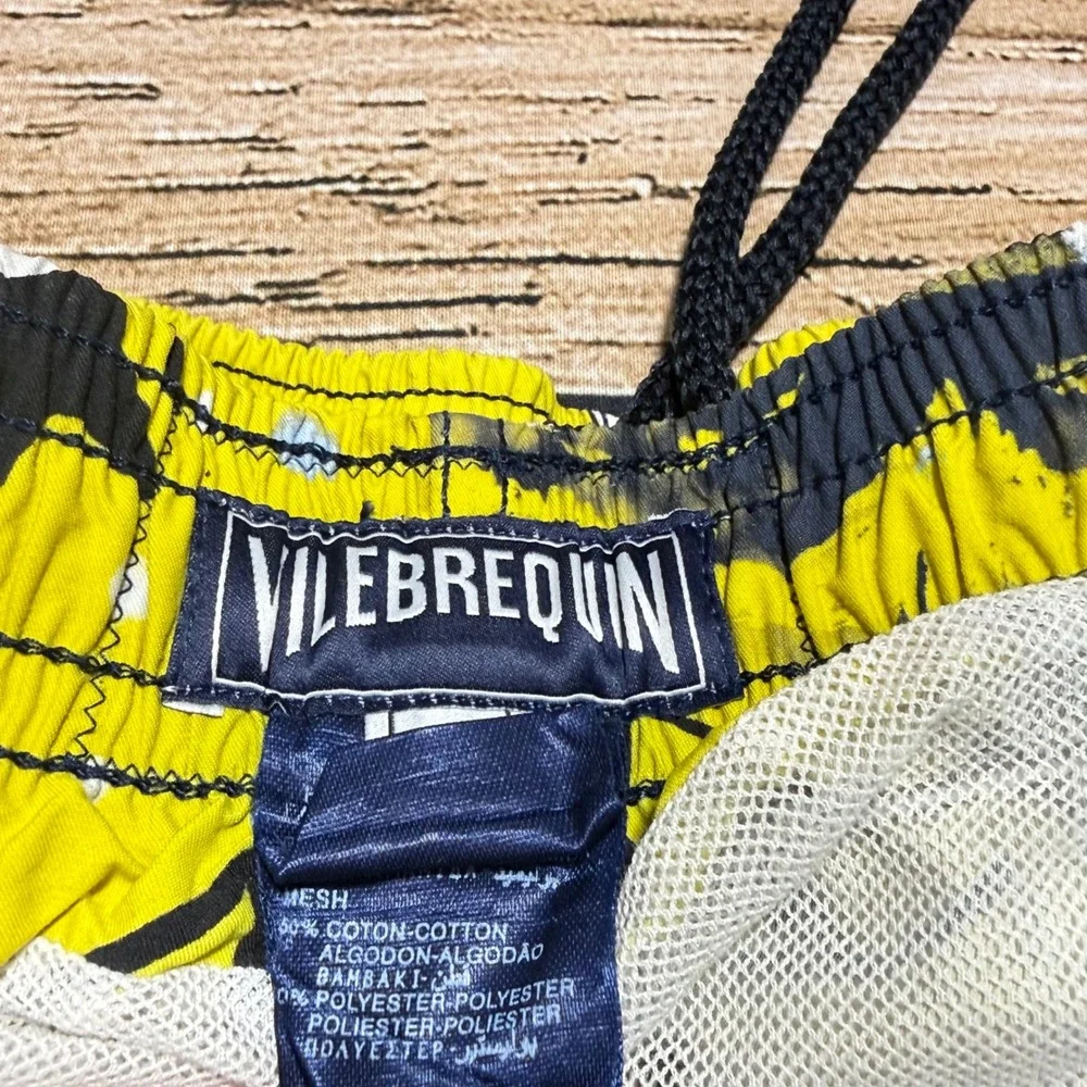 Vilebrequin Swim Trunks Men Large Yellow Skiing Penguin Print Luxury Swimwear